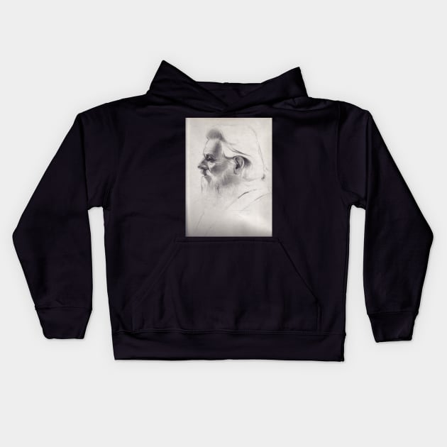 "The old man thinks" - original pencil drawing on paper Kids Hoodie by tranquilwaters